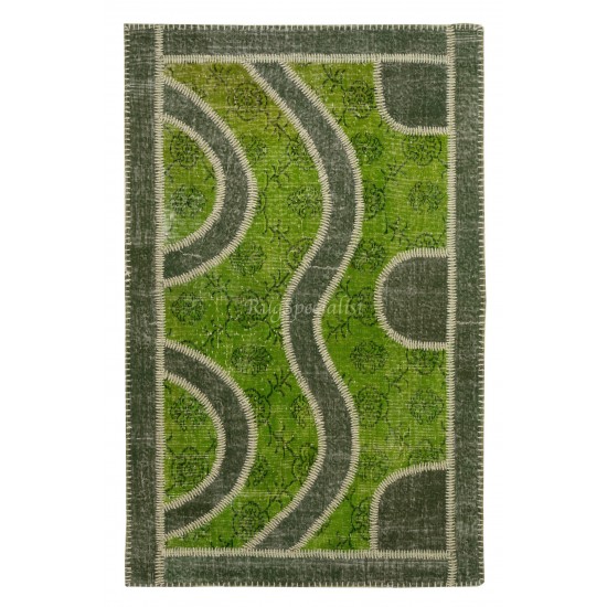 Handmade Patchwork Area Rug in Shades of Green, Custom Options Available