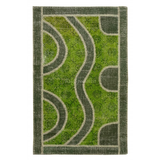 Green Living Room Rug, Bedroom Decor Patchwork rug, Unique Design Handmade Carpet, Modern Kitchen Rug, New Turkish Floor Carpet