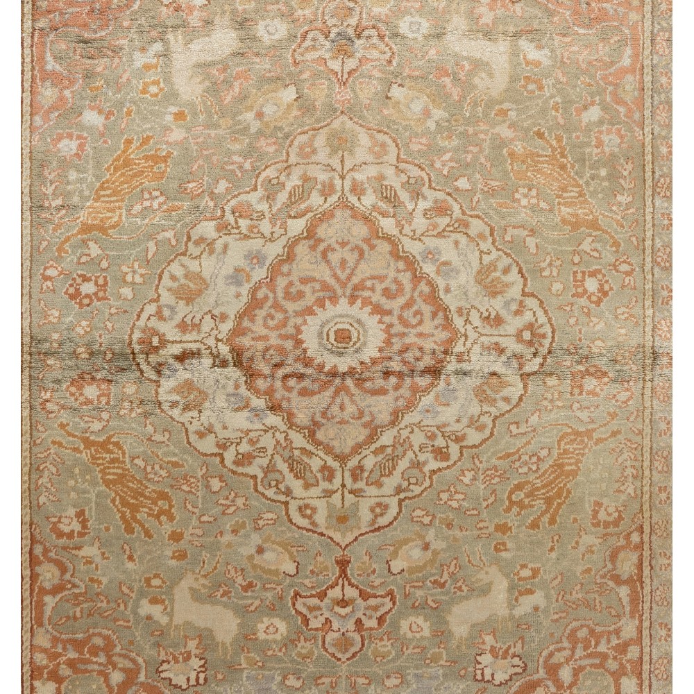 Art-Silk Handmade Kayseri Rug from 1930s with Hunting Scene