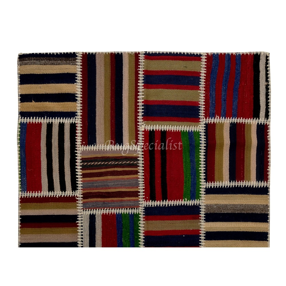 Handmade Striped Patchwork Kilim Rug "Flat-Weave". Custom Colors & Sizes