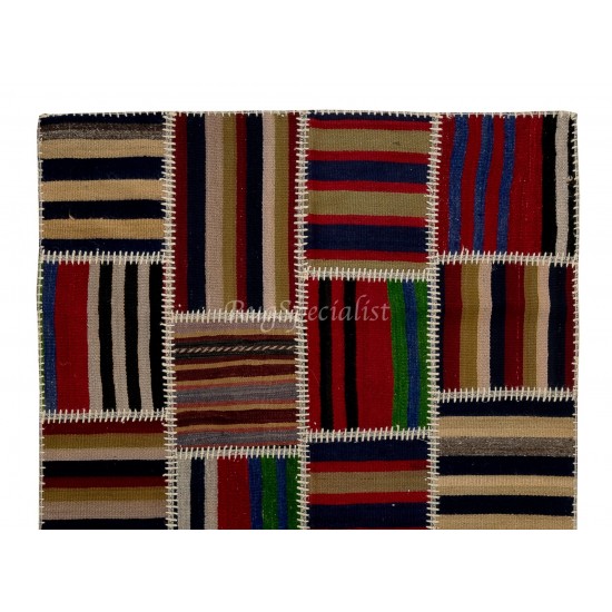 Handmade Striped Patchwork Kilim Rug "Flat-Weave". Custom Colors & Sizes