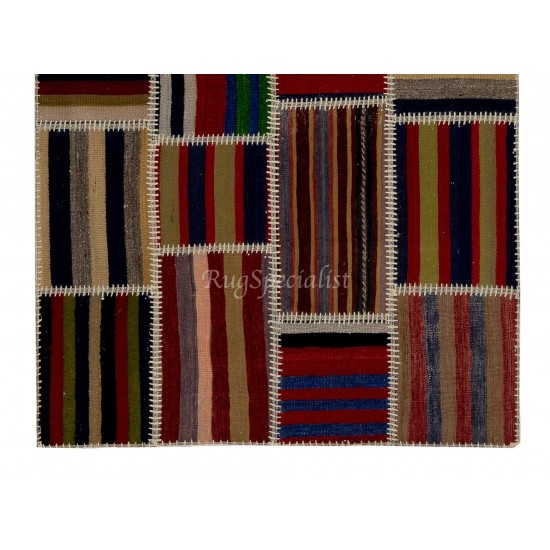 Handmade Striped Patchwork Kilim Rug "Flat-Weave". Custom Colors & Sizes