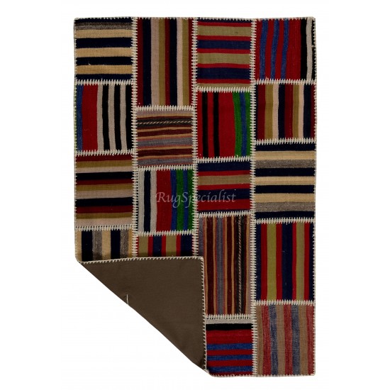 Handmade Striped Patchwork Kilim Rug "Flat-Weave". Custom Colors & Sizes