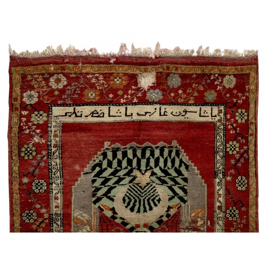 Semi Antique Turkish Rug, Dated 1959, Inscripted in Ottoman Turkish