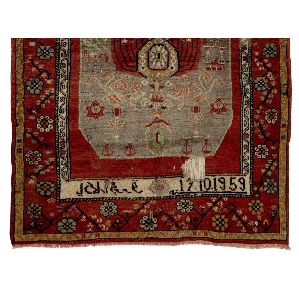 Semi Antique Turkish Rug, Dated 1959, Inscripted in Ottoman Turkish