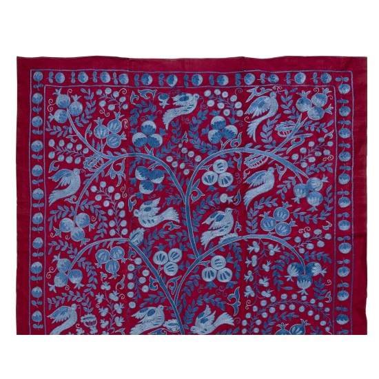 Contemporary Uzbek Suzani Textile. Embroidered Cotton & Silk Wall Hanging, Bed Cover. 21th Century Contemporary Uzbek Suzani Textile. Embroidered Cotton & Silk Wall Hanging, Bed Cover. 21th Century