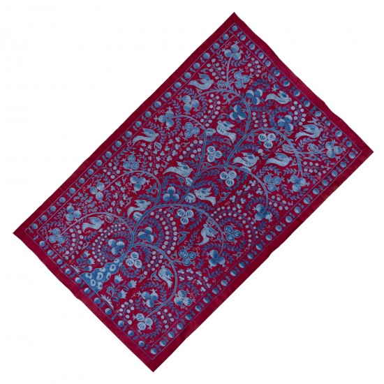 Contemporary Uzbek Suzani Textile. Embroidered Cotton & Silk Wall Hanging, Bed Cover. 21th Century Contemporary Uzbek Suzani Textile. Embroidered Cotton & Silk Wall Hanging, Bed Cover. 21th Century