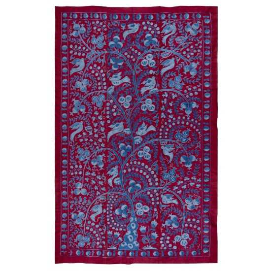 Contemporary Uzbek Suzani Textile. Embroidered Cotton & Silk Wall Hanging, Bed Cover. 21th Century