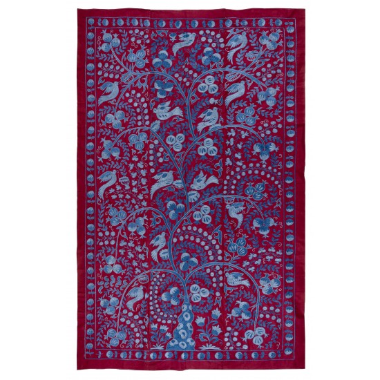 Contemporary Uzbek Suzani Textile. Embroidered Cotton & Silk Wall Hanging, Bed Cover. 21th Century Contemporary Uzbek Suzani Textile. Embroidered Cotton & Silk Wall Hanging, Bed Cover. 21th Century