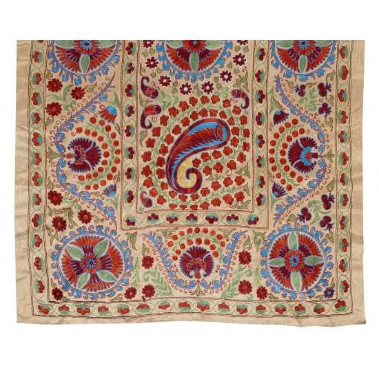 Contemporary Uzbek Suzani Textile. Embroidered Cotton & Silk Wall Hanging, Bed Cover. 21th Century Contemporary Uzbek Suzani Textile. Embroidered Cotton & Silk Wall Hanging, Bed Cover. 21th Century