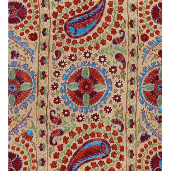 Contemporary Uzbek Suzani Textile. Embroidered Cotton & Silk Wall Hanging, Bed Cover. 21th Century Contemporary Uzbek Suzani Textile. Embroidered Cotton & Silk Wall Hanging, Bed Cover. 21th Century