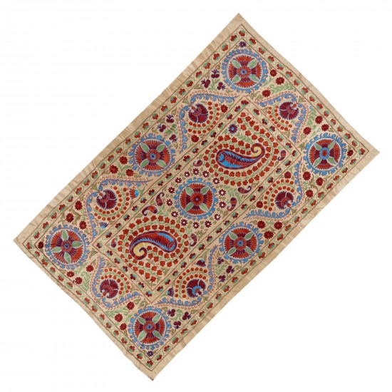 Contemporary Uzbek Suzani Textile. Embroidered Cotton & Silk Wall Hanging, Bed Cover. 21th Century Contemporary Uzbek Suzani Textile. Embroidered Cotton & Silk Wall Hanging, Bed Cover. 21th Century