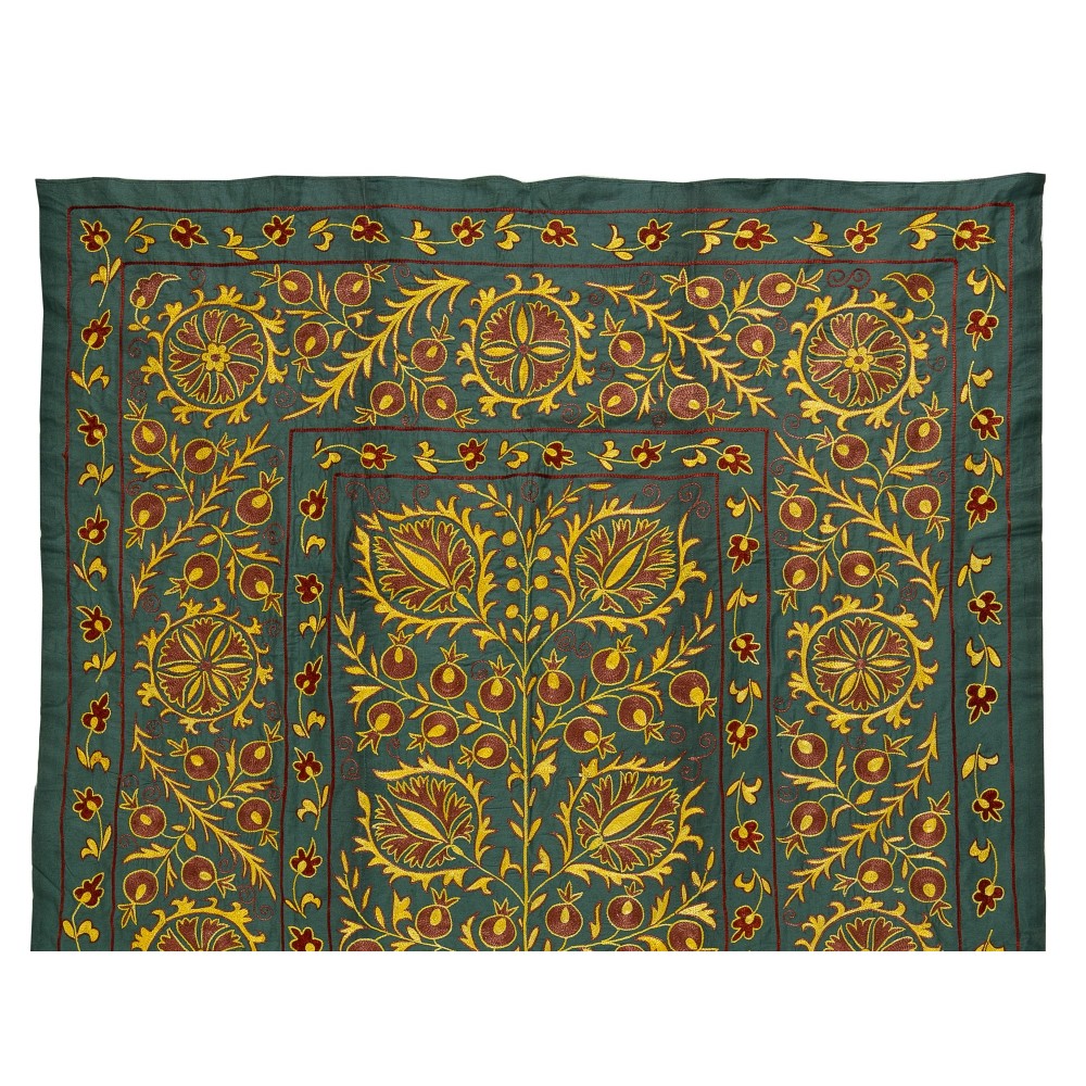 Silk Embroidery Wall Hanging, Modern Green Tapestry, Uzbek Wall Decor
