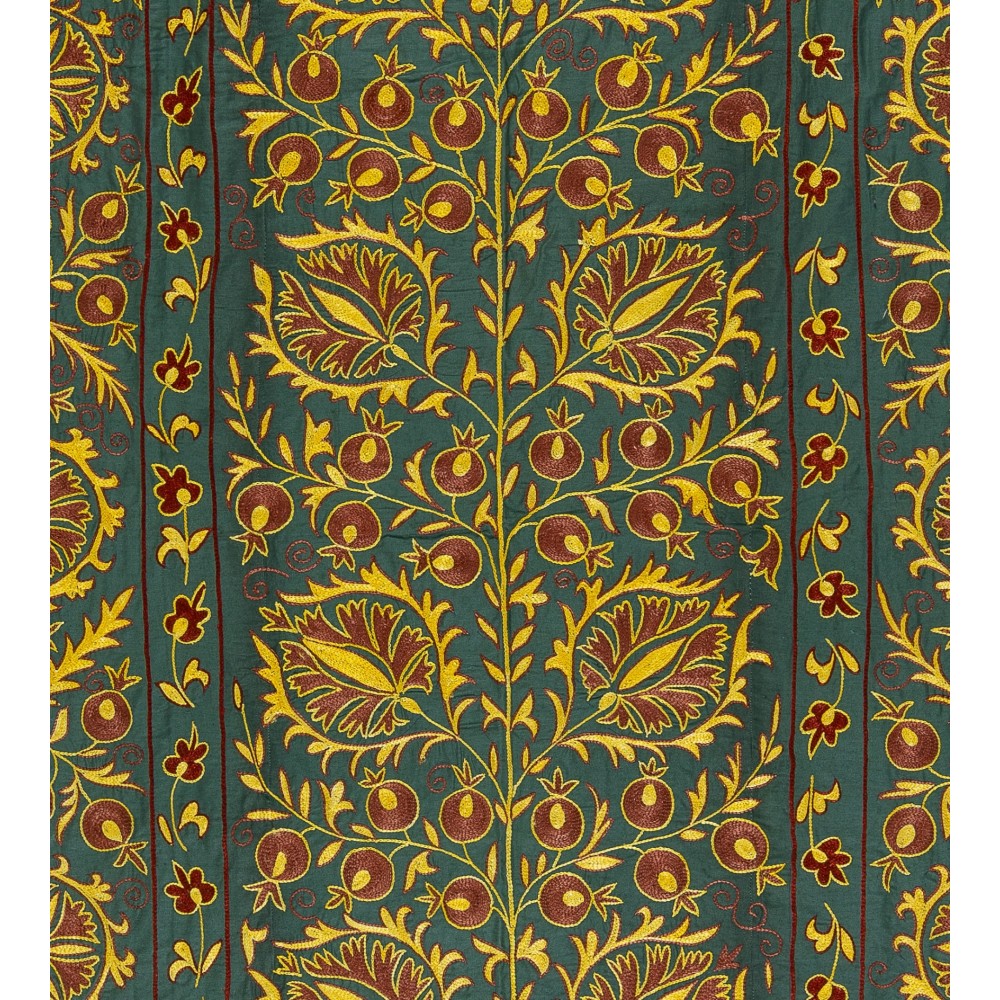 Silk Embroidery Wall Hanging, Modern Green Tapestry, Uzbek Wall Decor