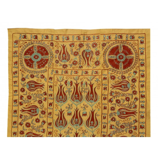 Asian / Uzbek Suzani Textile. Embroidered Cotton & Silk Wall Hanging, Bed Cover Asian / Uzbek Suzani Textile. Embroidered Cotton & Silk Wall Hanging, Bed Cover