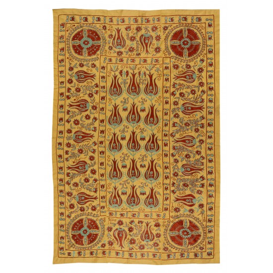 Asian / Uzbek Suzani Textile. Embroidered Cotton & Silk Wall Hanging, Bed Cover Asian / Uzbek Suzani Textile. Embroidered Cotton & Silk Wall Hanging, Bed Cover