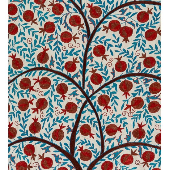 Uzbek Suzani Textile with Pomegranate Tree Design. Embroidered Cotton & Silk Wall Hanging, Bed Cover Uzbek Suzani Textile with Pomegranate Tree Design. Embroidered Cotton & Silk Wall Hanging, Bed Cover