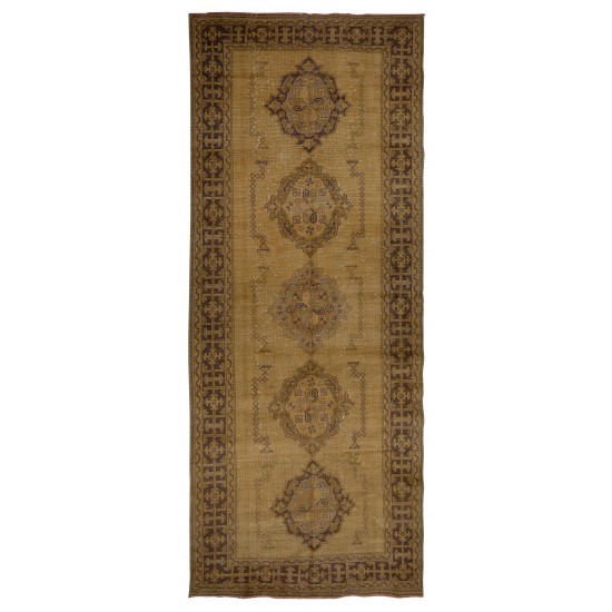 Authentic Hand-Knotted Vintage Turkish Runner Rug for Hallway Decor