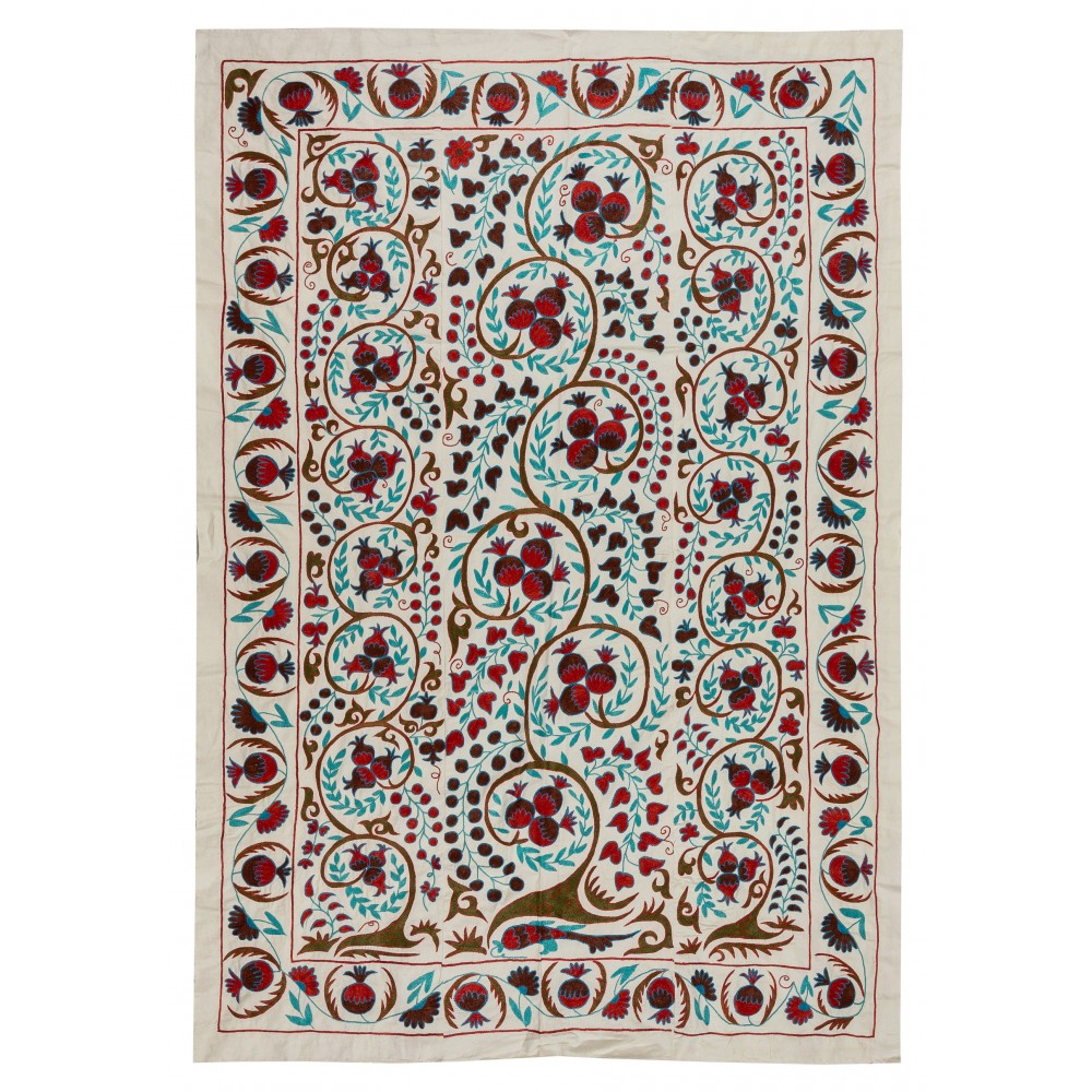 Modern Tapestry, Silk Embroidered Wall Hanging, Uzbek Suzani Bedspread