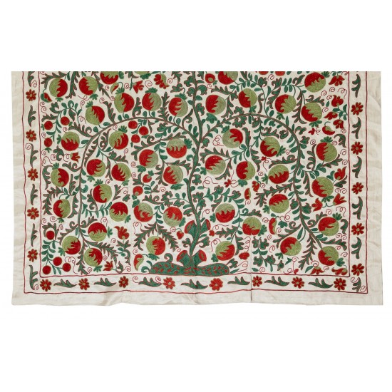 New Uzbek Suzani Textile. Embroidered Cotton & Silk Wall Hanging, Bed Cover