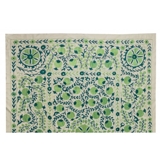Contemporary Uzbek Suzani Textile. Embroidered Cotton & Silk Wall Hanging, Bed Cover. 21th Century Contemporary Uzbek Suzani Textile. Embroidered Cotton & Silk Wall Hanging, Bed Cover. 21th Century