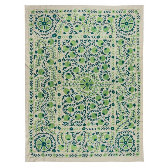 Contemporary Uzbek Suzani Textile. Embroidered Cotton & Silk Wall Hanging, Bed Cover. 21th Century Contemporary Uzbek Suzani Textile. Embroidered Cotton & Silk Wall Hanging, Bed Cover. 21th Century