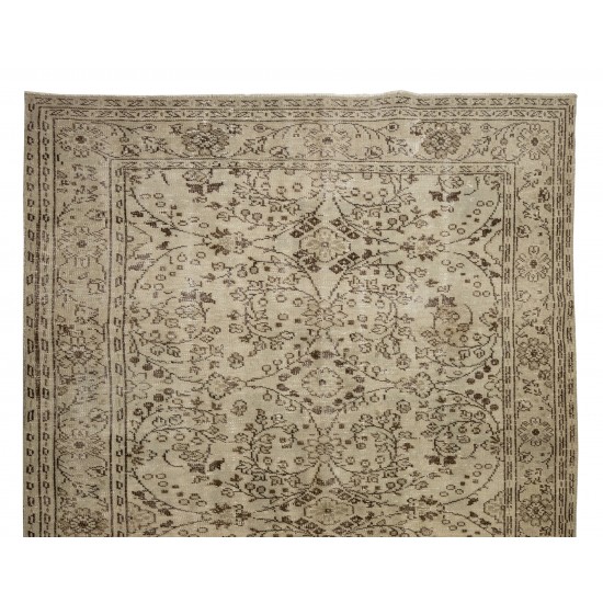 1960s Hand-Knotted Turkish Oushak Area Rug with Floral Design