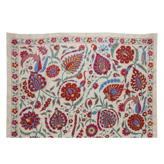 Brand New Uzbek Suzani Textile. Embroidered Cotton & Silk Wall Hanging, Bed Cover