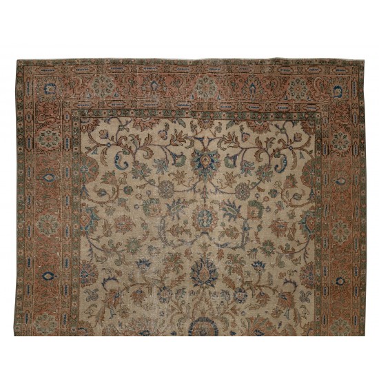 Distressed Vintage Handmade Anatolian Oushak Area Rug for Home and Office Decor