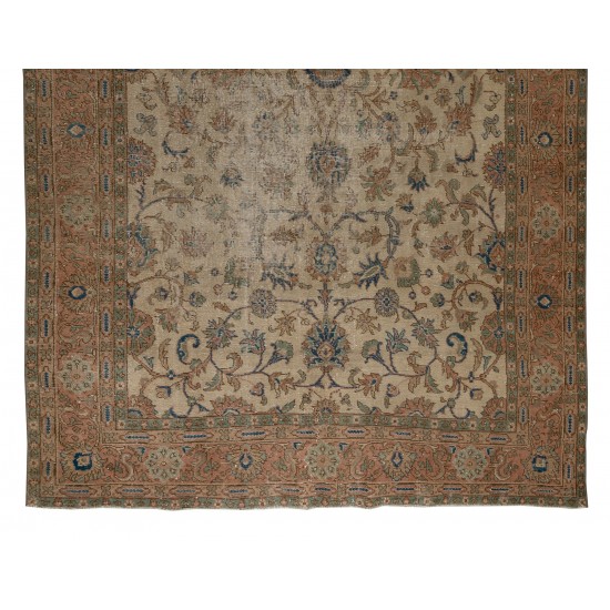 Distressed Vintage Handmade Anatolian Oushak Area Rug for Home and Office Decor