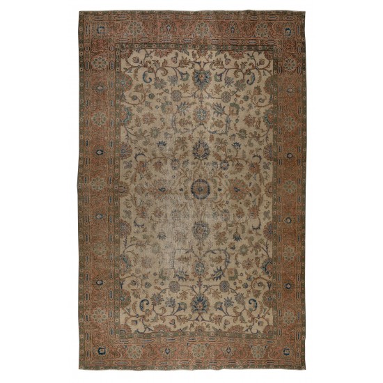 Distressed Vintage Handmade Anatolian Oushak Area Rug for Home and Office Decor