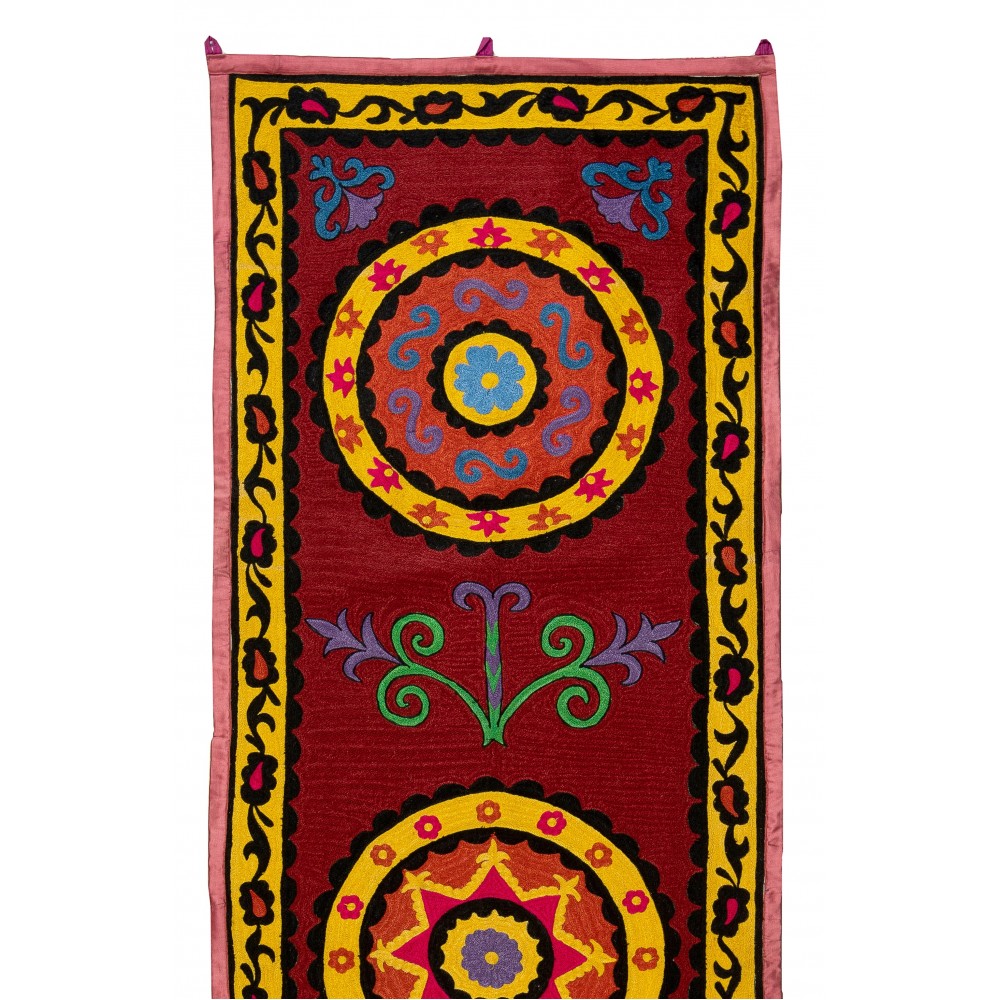Uzbek Suzani Wall Hanging, Silk Embroidery Table Runner, Boho Wall Decor