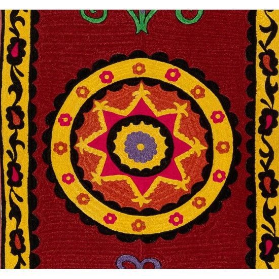 Central Asian / Uzbek Suzani Textile. Embroidered Cotton & Silk Wall Hanging, Bed Cover