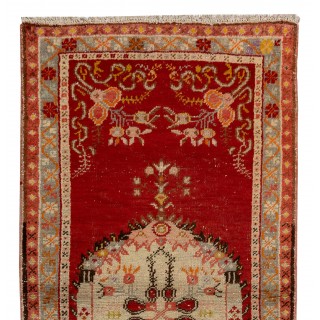 Mid-Century Handmade Central Anatolian Accent Rug in Red and Beige