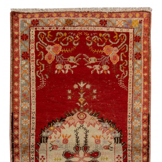 Mid-Century Handmade Central Anatolian Accent Rug in Red and Beige