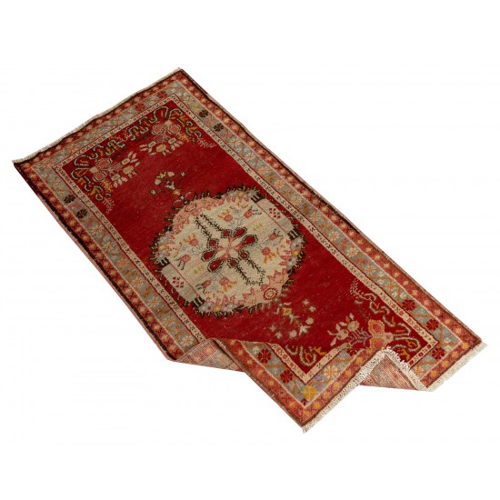 Mid-Century Handmade Central Anatolian Accent Rug in Red and Beige