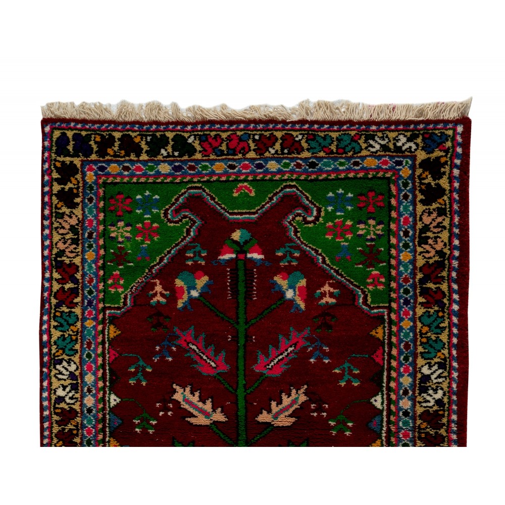 Vintage Handmade Turkish Wool Rug in Maroon, Beige, Blue & Pink Color