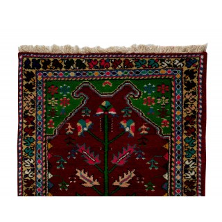 Vintage Handmade Turkish Wool Rug in Maroon, Beige, Blue & Pink Color