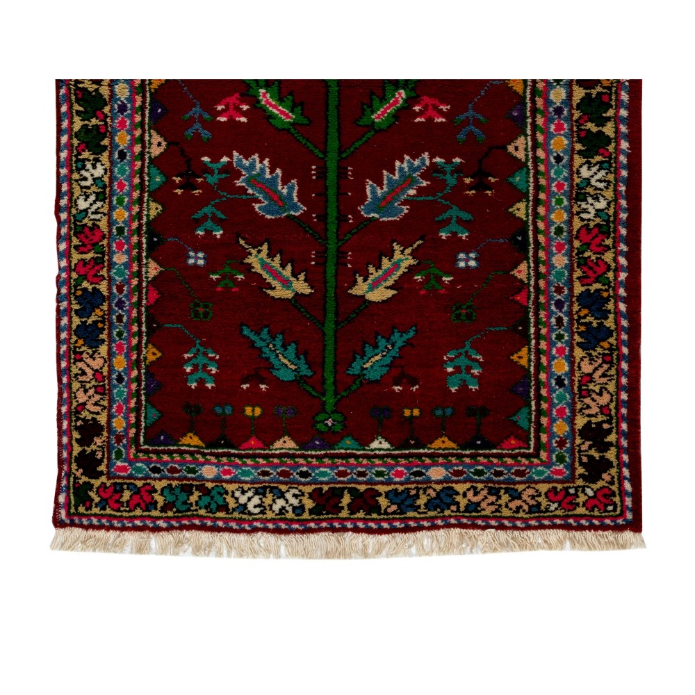 Vintage Handmade Turkish Wool Rug in Maroon, Beige, Blue & Pink Color