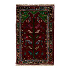 Vintage Handmade Turkish Wool Rug in Maroon, Beige, Blue & Pink Color