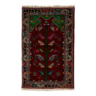 Vintage Handmade Turkish Wool Rug in Maroon, Beige, Blue & Pink Color