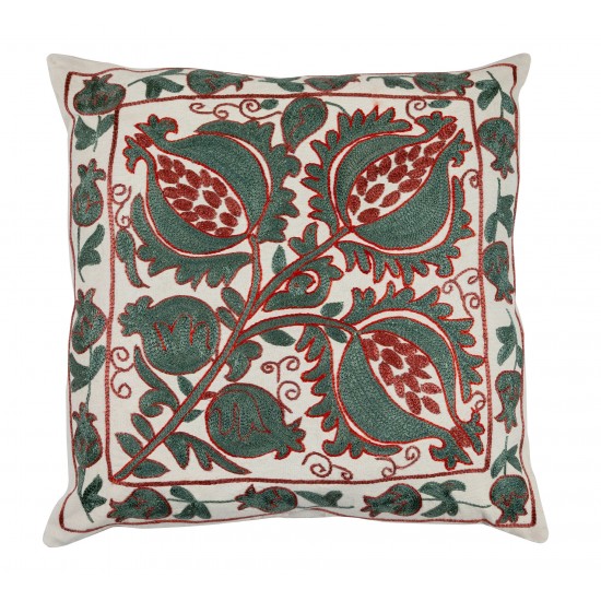 Uzbek Suzani Pillow Case. 21st Century Hand Embroidered Cotton & Silk Cushion Cover