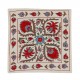 Contemporary Uzbek Suzani Pillow Case. Embroidered Cotton & Silk Cushion Cover