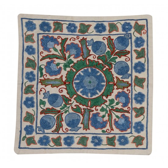 Decorative Uzbek Suzani Pillow Case. Embroidered Cotton & Silk Cushion Cover