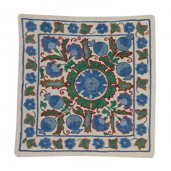 Decorative Uzbek Suzani Pillow Case. Embroidered Cotton & Silk Cushion Cover Decorative Uzbek Suzani Pillow Case. Embroidered Cotton & Silk Cushion Cover