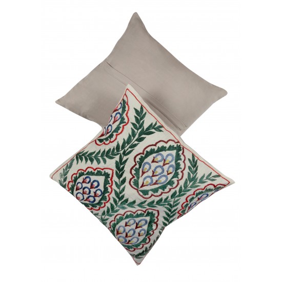 Asian Suzani Pillow Case. 21st Century Hand Embroidered Cotton & Silk Cushion Cover Asian Suzani Pillow Case. 21st Century Hand Embroidered Cotton & Silk Cushion Cover