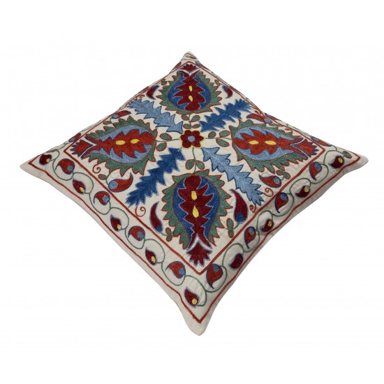 Uzbek Suzani Pillow Case. New Hand Embroidered Cotton & Silk Cushion Cover Uzbek Suzani Pillow Case. New Hand Embroidered Cotton & Silk Cushion Cover