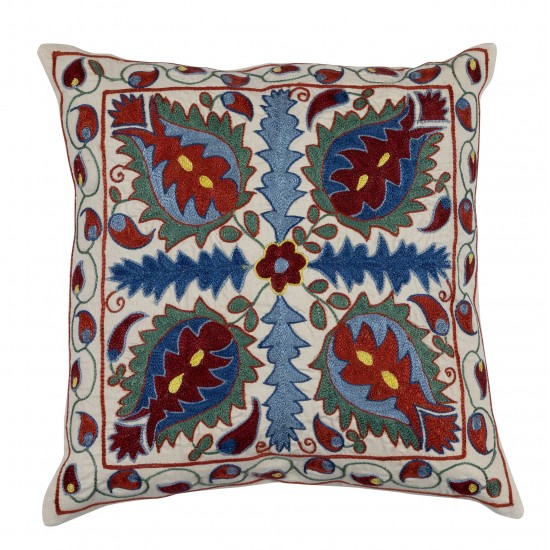 Uzbek Suzani Pillow Case. New Hand Embroidered Cotton & Silk Cushion Cover Uzbek Suzani Pillow Case. New Hand Embroidered Cotton & Silk Cushion Cover