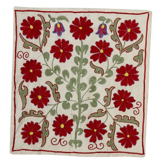 Floral Uzbek Suzani Pillow Case. Embroidered Cotton & Silk Cushion Cover