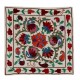 Uzbek Suzani Pillow Case with Floral Design. Embroidered Cotton & Silk Cushion Cover